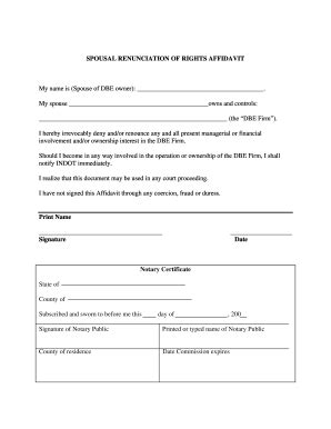 IN Spousal Renunciation of Rights Affidavit - Blank Fillable Template ...
