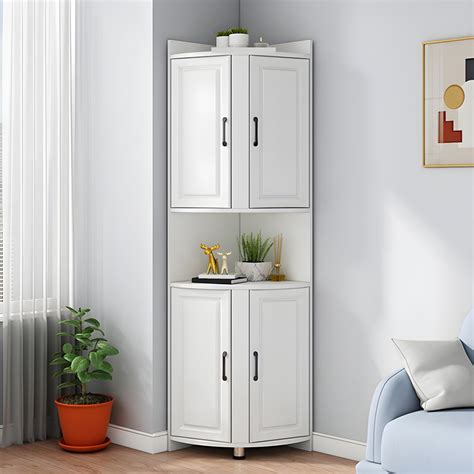 Modern Black Wood Corner Cabinet with 2 Cabinets and 6 Shelves - Black ...