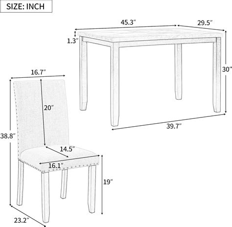 Harper&BrightDesigns Rectangular 5-Piece Dining Table Set with Thicken ...