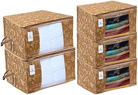 Kuber Industries Metallic Printed Non Woven Rectangular 3 Pieces Saree ...