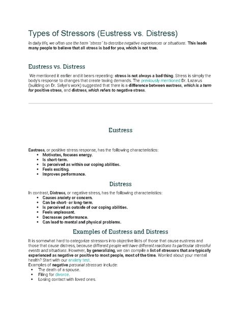 Types of Stress - Nothing - Types of Stressors (Eustress vs. Distress ...