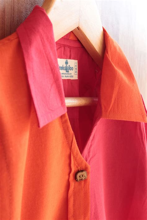 Buy Girls Pure Cotton Color Block Dress with Collar (Red Orange) Online ...