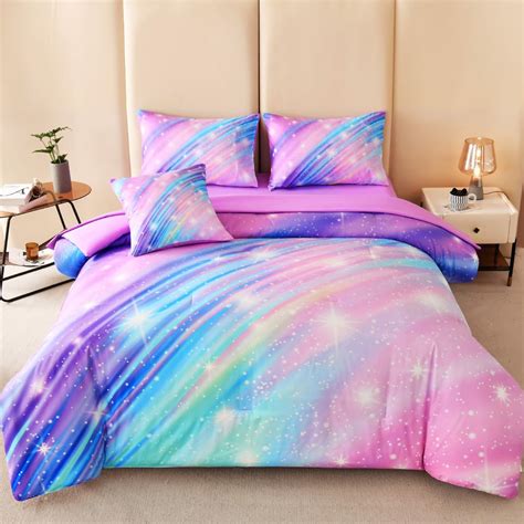 Amazon.com: ASKOTU 6 Pcs Rainbow Girls Bedding Set Twin, Glitter Galaxy ...