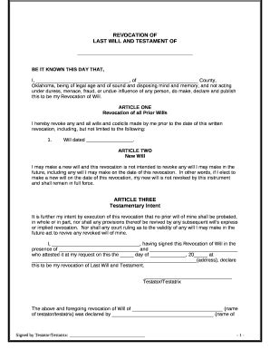 Written Revocation of Will Doc Template | pdfFiller