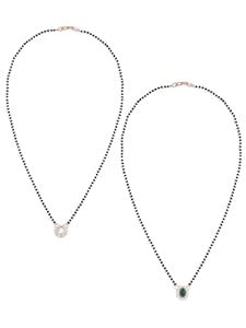 ZAVERI PEARLS Set Of 2 Green & Rose Gold Austrian Diamonds & Artificial ...