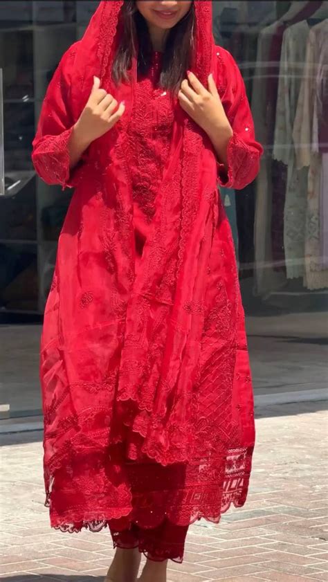Red Premium Designer Readymade Georgette suit set