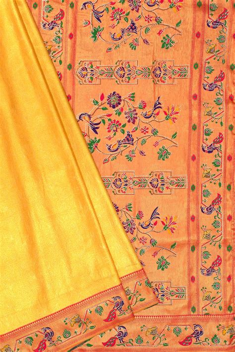 Gold Tissue Silk Paithani with Stonework on Pallu and Border – Hastakala