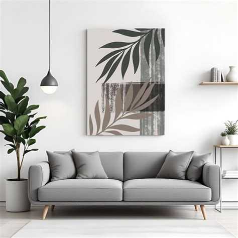 Earthy Leaf Stem Wall Art – Minimal Boho Botanical Canvas Print ...
