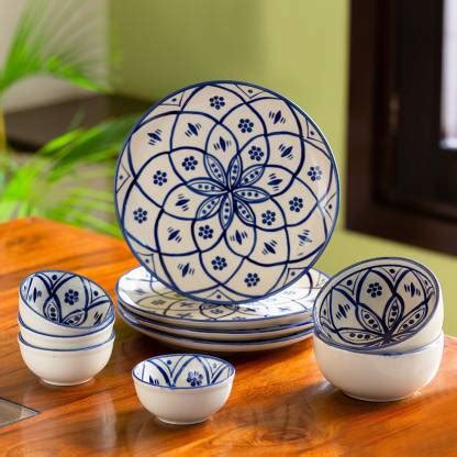 ExclusiveLane Pack of 10 Ceramic Hand-painted Studio Pottery Dinner ...