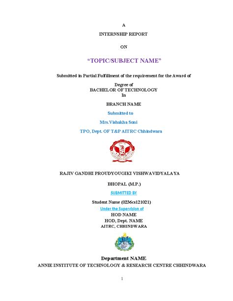 Report OF Internship 2024 - A INTERNSHIP REPORT ON “TOPIC/SUBJECT NAME ...