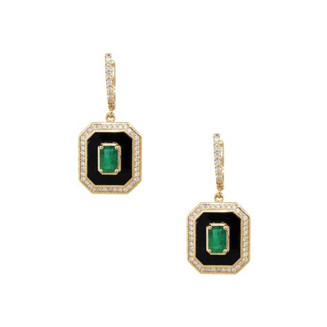 Emerald Cabochon Diamond Gold Dangle Earrings at 1stDibs