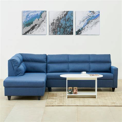 Buy Helios Clary Fabric 3-Seater Left Corner Sofa with Chaise - Blue ...