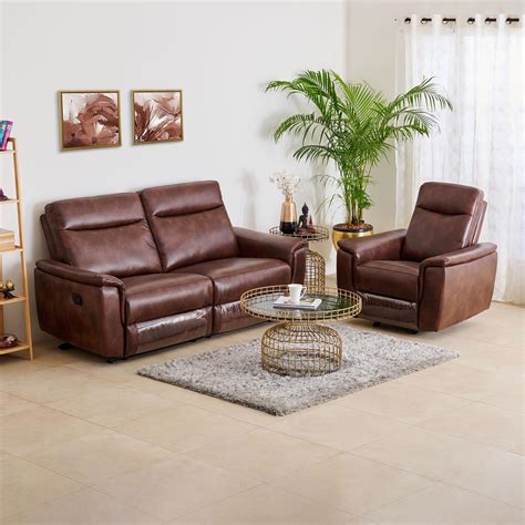 Buy Darwin Faux Leather 3+1 Seater Recliner Set - Brown from Home ...