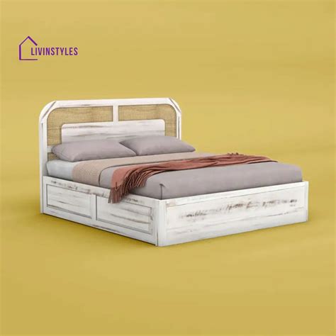 Deepika Solid Wood and Cane Box Storage Bed (Queen Size, Distress Fini ...
