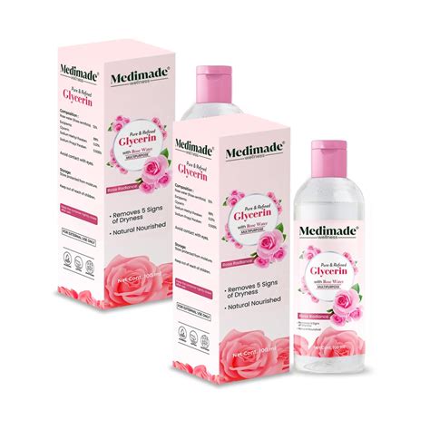 Buy Medimade Pure Glycerin with Rose Water Pack of 2-100ml Each | For ...