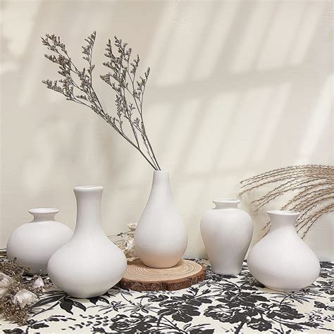 White Ceramic Vase Set - 5 Mini Bud Vases in Bulk, EVOLUX White Small ...