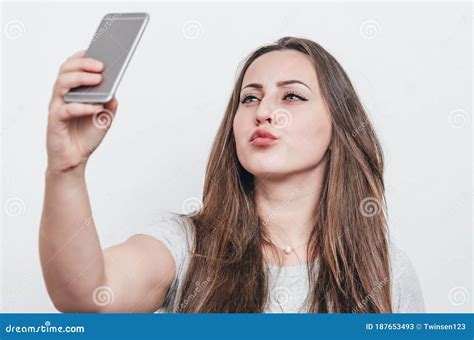 Pretty Girl Taking Selfie on Cell Phone Camera Stock Image - Image of ...