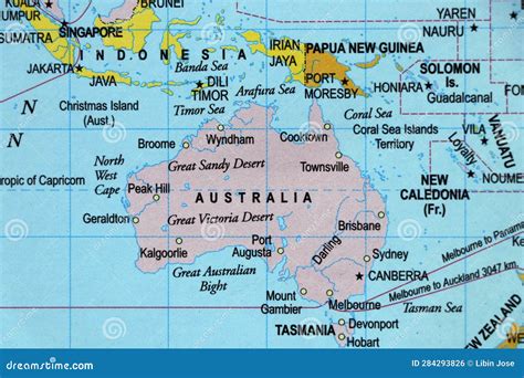 World Map of Australia Continent and Country Borders, with Papua New Guinea in Close Up Focus ...