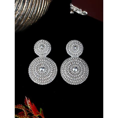 Buy Da Firenzie Silver-Plated White Rhinestone Drop Earrings Online