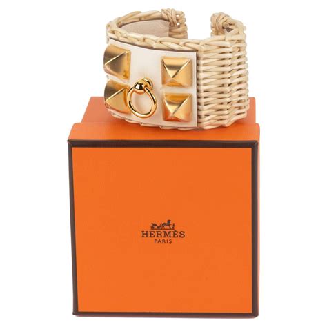 Hermès New Nata Gold Natural Wicker Cuff For Sale at 1stDibs