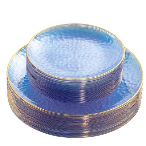 Amazon.com: Rubtlamp 60Pcs Clear Blue Plastic Plates,Hammered Blue ...