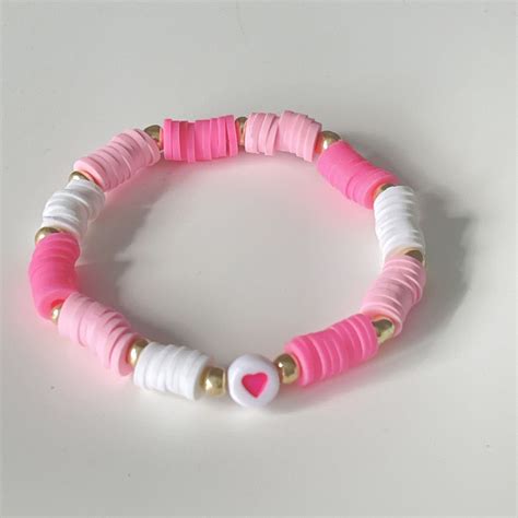 Pink Love Preppy Bracelet - Etsy Canada | Clay bead necklace, Preppy ...