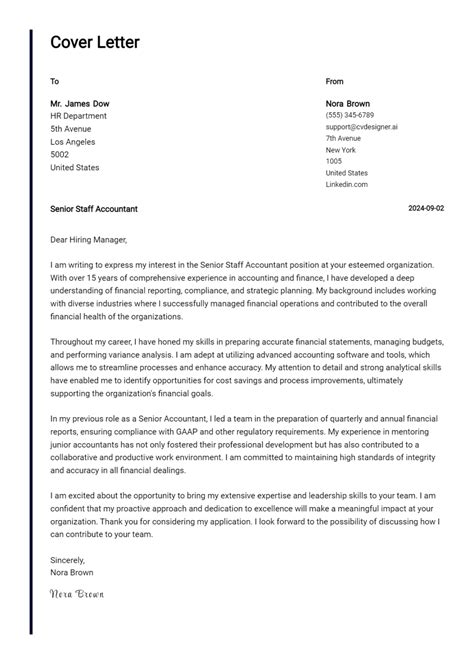 29 Senior Accountant Cover Letter Examples for 2024: Proven Tips - CVDesigner.ai