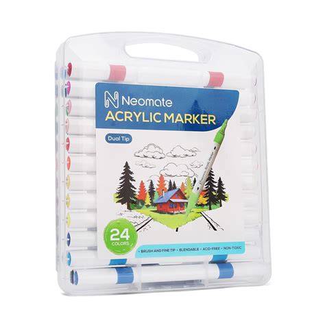Neomate 24 Pcs Dual-Tip Acrylic Markers Set | Non-Toxic Art Supplies ...