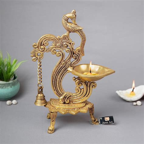 Buy Jaszz Art Brass Parrot Diya with Bell (21 * 9 * 31 inches & 1.8 Kg ...