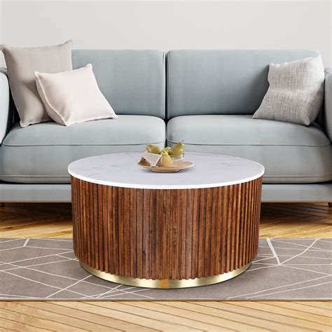 Buy Luminara Marble Top Center Table in White and Gold Colour Online ...