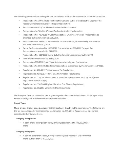 Taxation in ethiopia - The following proclamations and regulations are ...