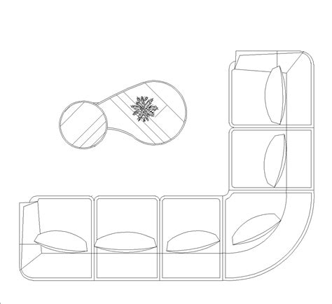 Corner sofa with glass coffee table DWG CAD Block Download