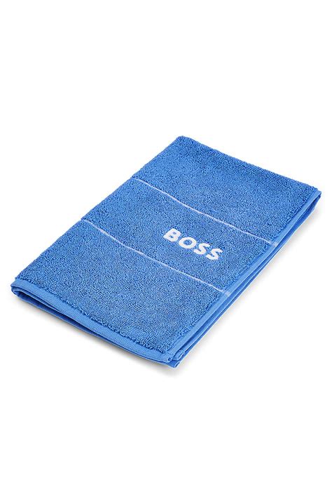 BOSS - Cotton guest towel with white logo embroidery - Blue