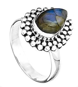 Buy Exotic India Gemstone Drop Ring with Grains - Sterling Silver ...