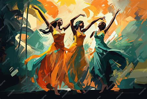 Premium Photo | Three girls are dancing with colorful dance attire in ...