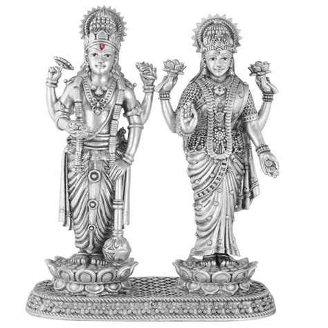 Silver Vishnu Laxmi Statue, God Narayan Lakshmi Idol ~ CaratCafe