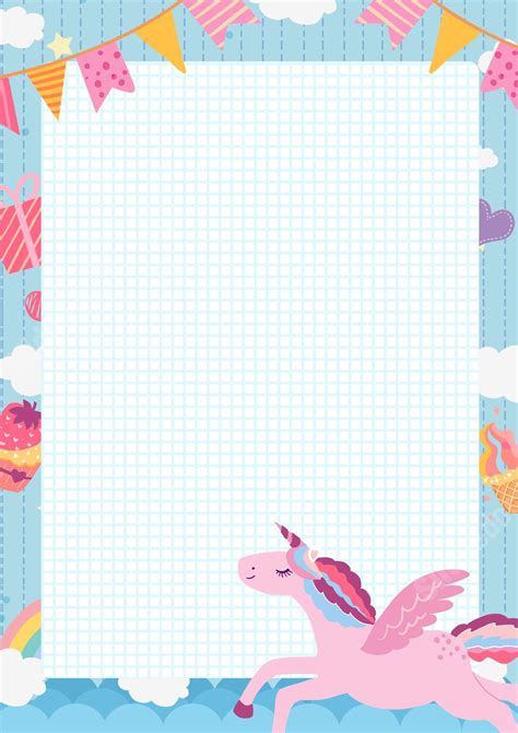 Adorable Message From A Blue Unicorn Page Border Background Word ...