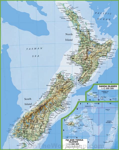 Map of New Zealand with cities and towns