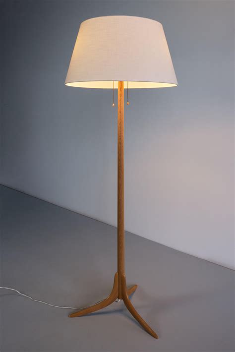Swedish Modern Three Legged Floor Lamp in Oak, Svensk Hemslöjd, 1950s ...