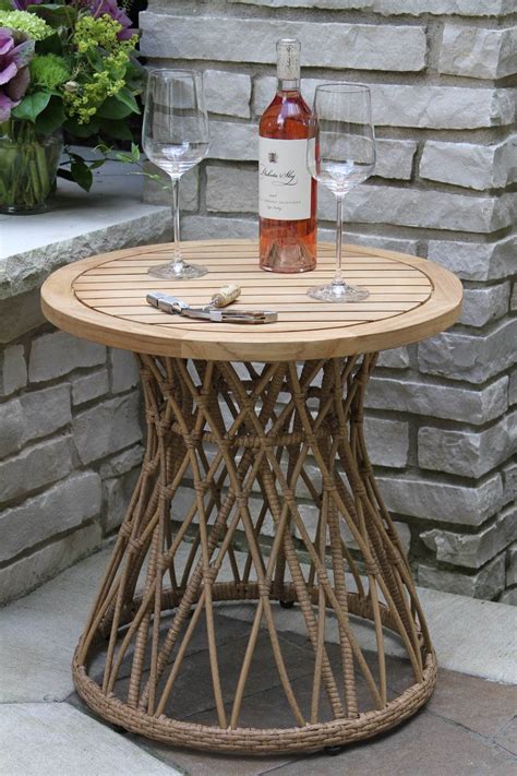 Round Teak and Wicker Bohemian Accent Table - 21.5” Diameter