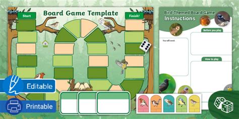 Spring Birds Blank Board Game Template for Spring Activities