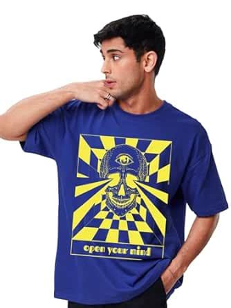 Buy Veirdo® Pure Cotton Half Sleeve Round Neck Oversize Loose Fit Royal ...