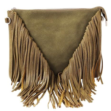 Schmick Green PU Leather Cross Body Fringe Bag For Women : Amazon.in ...