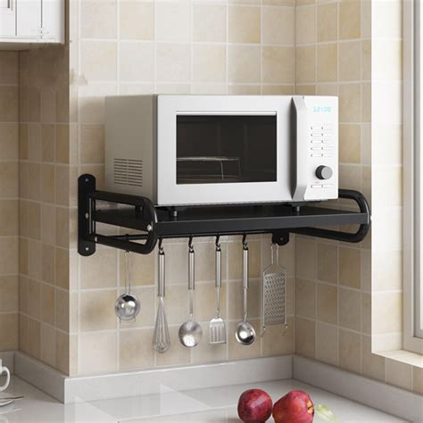 ILWorkTLs Wall Mount Microwave Oven Shelf with 6 Hooks,Wall Microwave ...