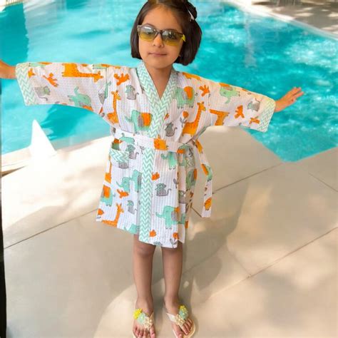 Jungle Kids Bathrobe-Cotton Waffle Blockprint – Kapaas Katha