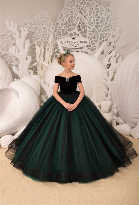 Buy Black and Green Velvet Tulle Formal Flower Girl Dress for Special ...