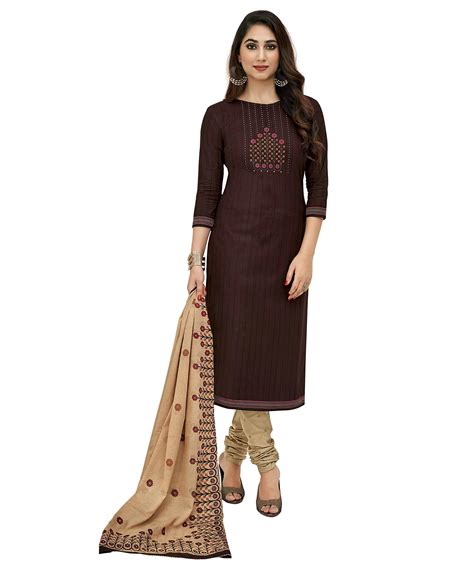 Miraan Women's Cotton Unstitched Dress Material (SGPRI1505, Brown, Free ...