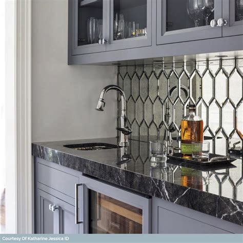 Beveled Paris Gray Hexagon Antique Mirror Tile | Mirror backsplash ...