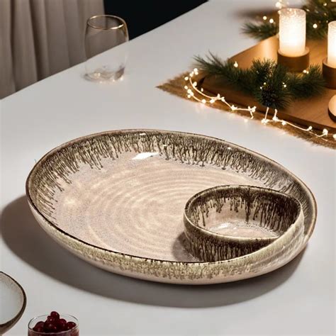 Premium Sand Pink Ceramic Serving Platter with Dip | Chip and Dip Plat ...