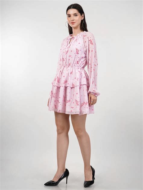 WOMEN'S PINK BLOOM GEORGETTE MINI DRESS – Luees